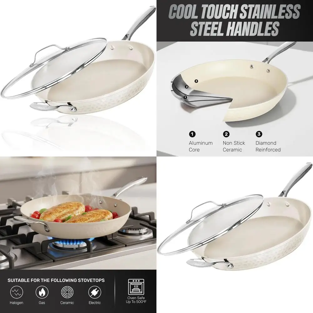 

14 Non-Stick Fry Pan with Lid - Large Size for Family Meals, PFOA-Free, Induction Compatible, Oven & Dishwasher Safe