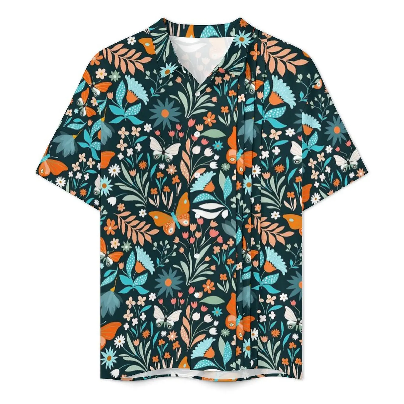 Hawaiian Shirt Beach Colorful Butterfly Blouses Flowers Print Elegant Casual Shirts Men Short Sleeve Street Style Plus Size Tops