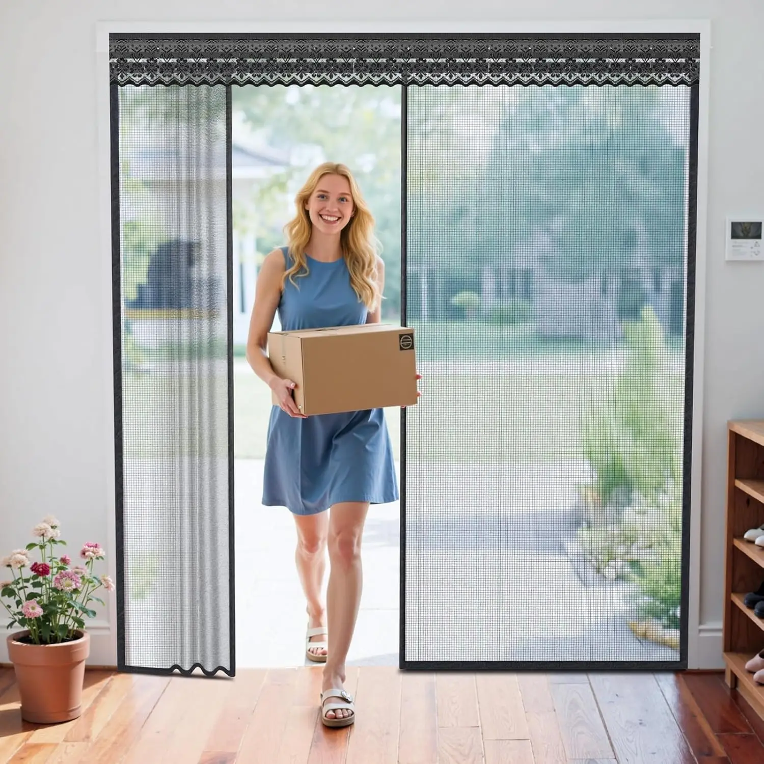 

Retractable Screen Door with Sliding Track for 72x80 Inch Doors, Pet-Friendly Magnetic Fiberglass Mesh Screen to Keep Bugs Ou