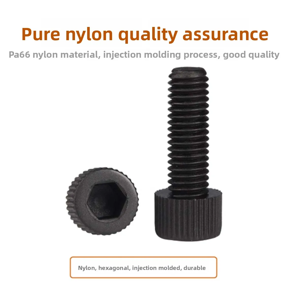 M3M4M5M6M8M10M12 Black Nylon Hexagonal Cylindrical Head Knurled Screw Plastic Insulated Cup Head Bolt