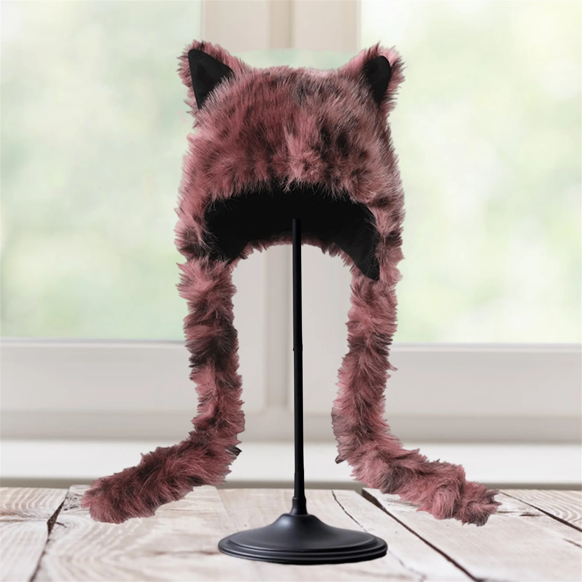 

Women s Winter Earflap Hats Soft Cozy Pom Pom Design Snowflake Print Furry Thick Windproof Faux Fur Ushanka Hat with Ear Warmers