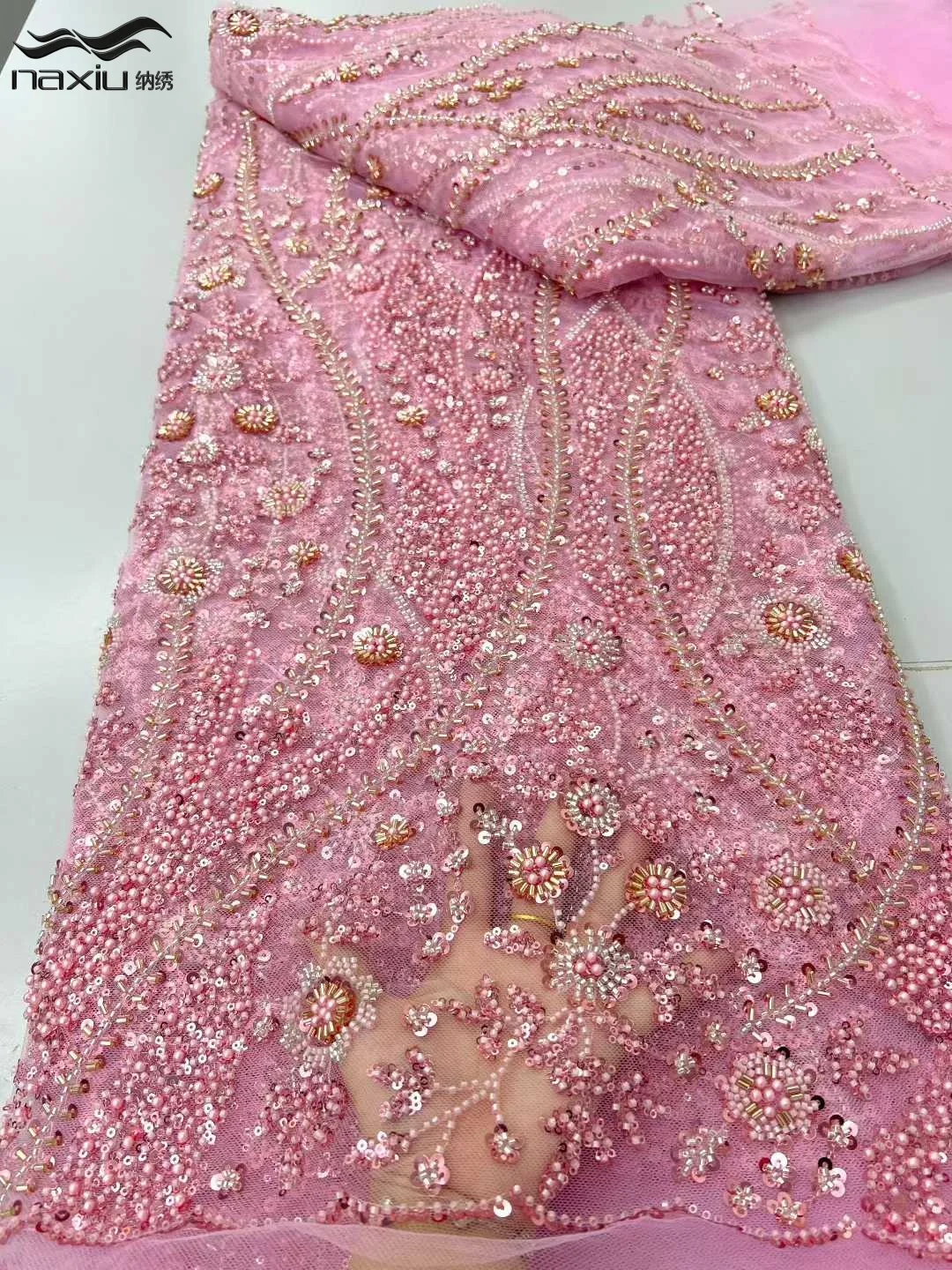 

Madison 2026 Sequins Luxury Beaded Lace Africa High Quality 5 Yards Handmade Sequins Fabric Nigeria Party Dress Sewing Material