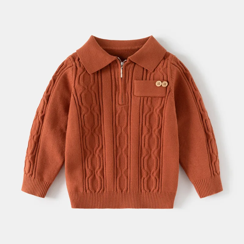 2025 Boys Sweater Children's Knitwear Autumn Warm Tops Winter New Solid Colour Casual Pullover Kids Fashion Loose Clothes
