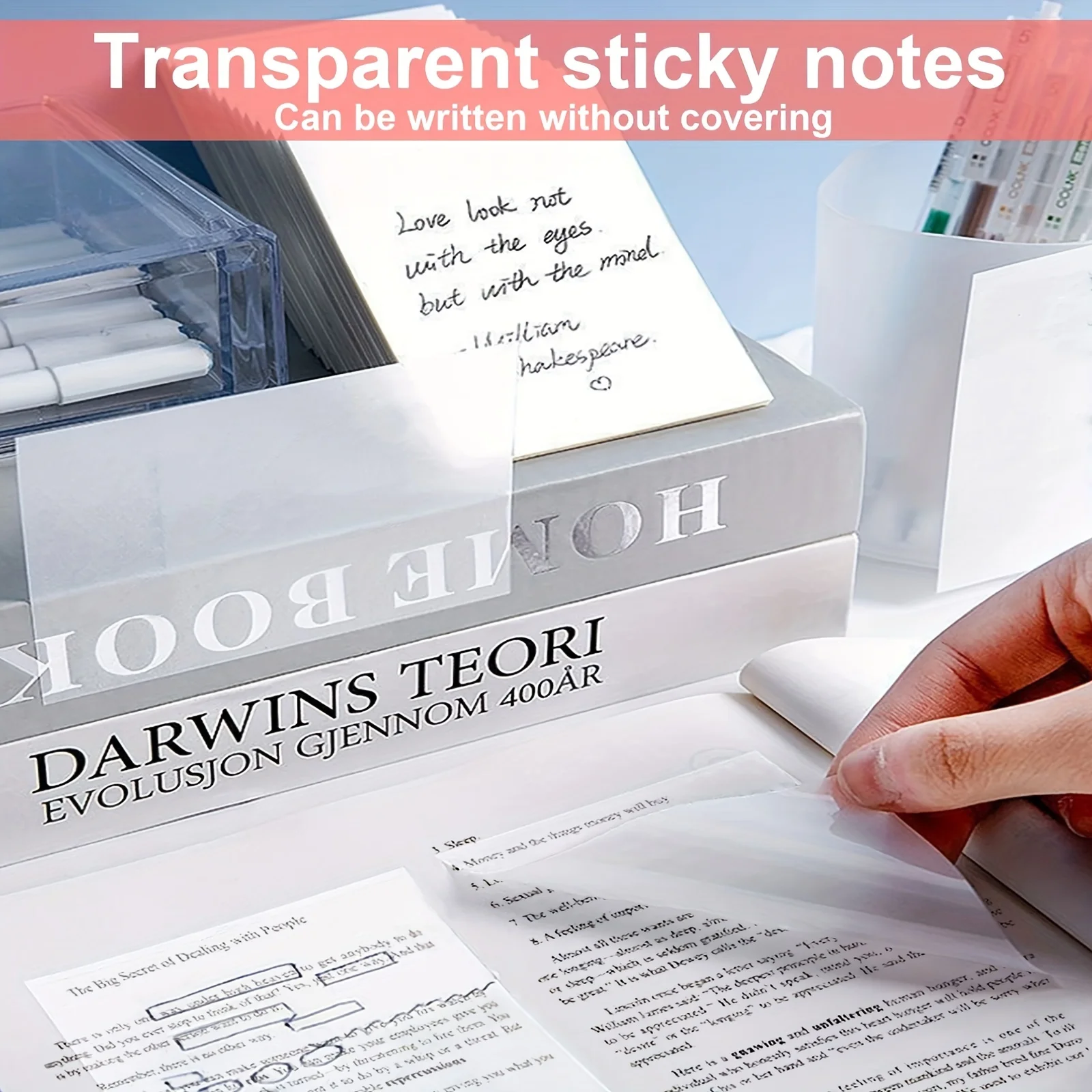 MOHAMM 8pcs Transparent Sticky Notes 4 Sizes Of Transparent Sticky Notes for Reading, Studying, School And Office