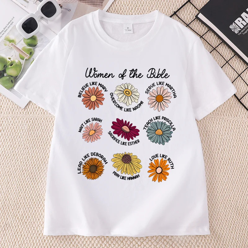 Religious Woman of The Bible T-Shirt Women Christian Tee Religious Short Sleeve Round Neck Printed Tshirts Woman Clothing