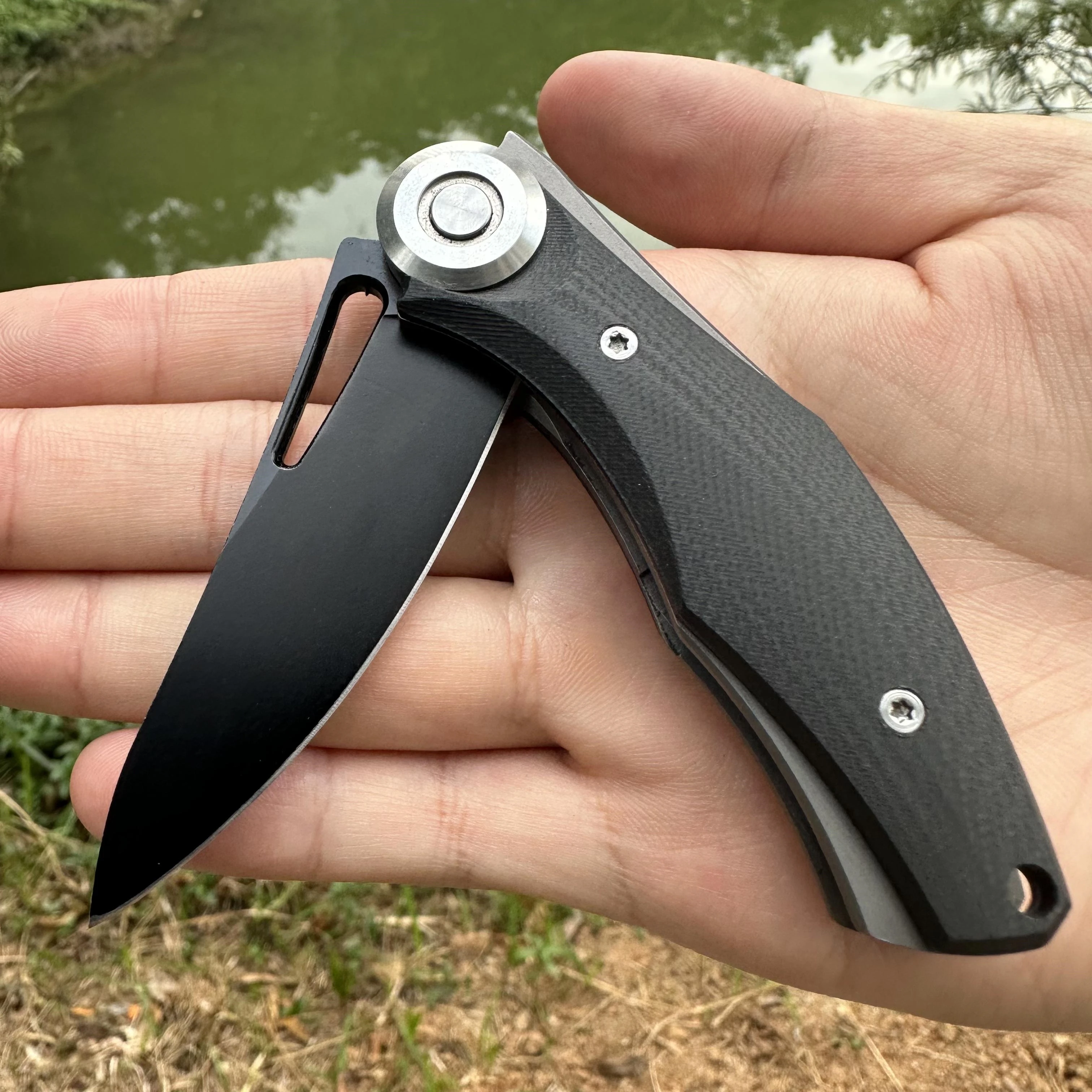 Steel Rose Handmade EDC Portable Pocket Knife D2 Titanium Plated Blade G10 Handle Ball Bearing Fast Opening Outdoor Hiking Fish