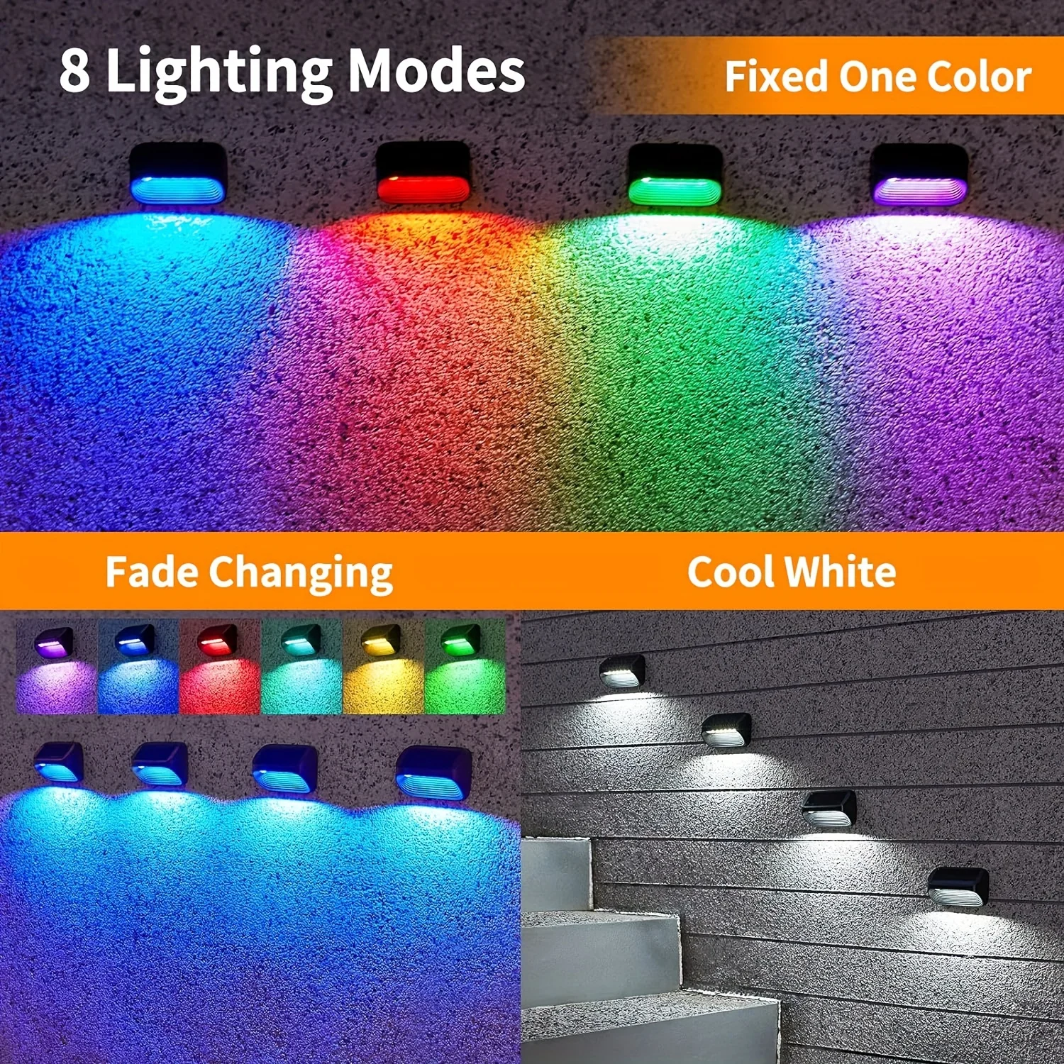 6/12 Pack Fence Lights Solar Powered with 8 Modes, Auto On/Off, Solar Deck Lights for Outside Yard Fence Deck Wall Patio Decor