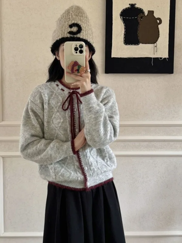 

Бархатный вязаный свитер с узлом и енотом, женское цветное пальто, корейский кардиган, свободная посадка, повседневная одежда