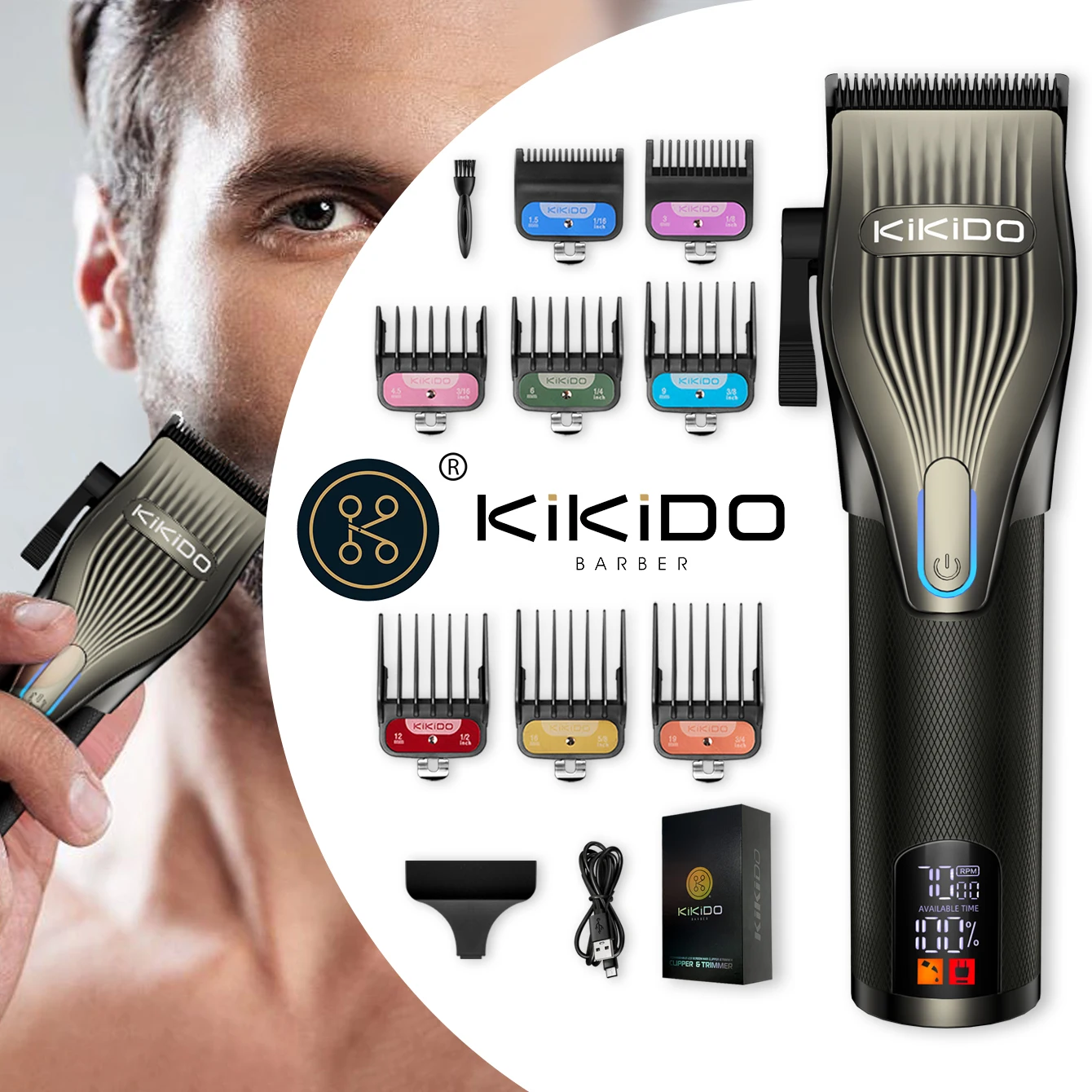 KIKIDO KK-2577D Barber Professional Electric Hair Trimmer For Men Beard Hair Clipper Cordless rechargeable hair cutting machine