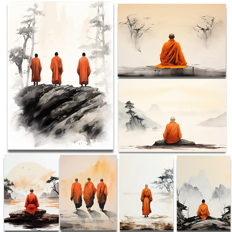 1pc frameless Canvas Painting Zen Monk Meditation Poster Meditation Spiritual Beliefs Vintage Canvas Painting Wall Art Pictures