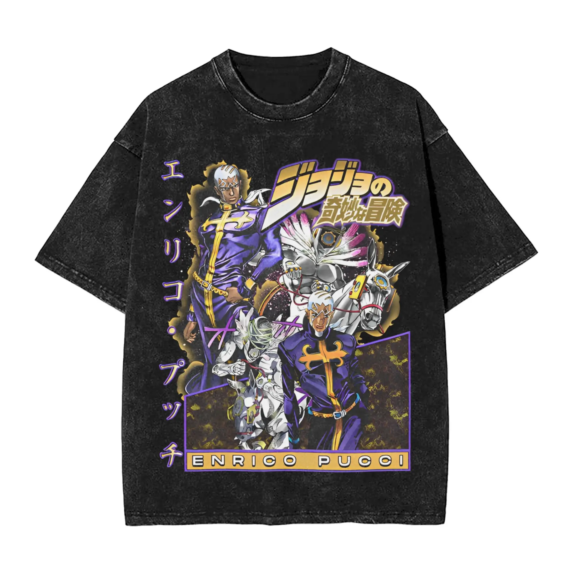 

JJBA аниме Enrico Picci футболка для мужчин с круглым вырезом из 100% хлопка, стираные футболки с короткими рукавами, подарок на день рождения, одежда