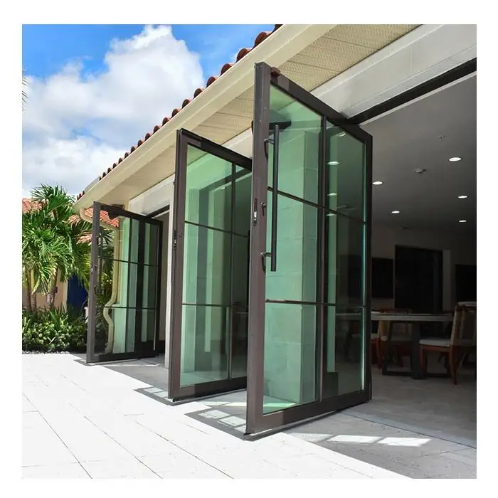 Villa Sun Protection Aluminum Frame Glass Pivot Door Large Sized Household Rain Proof Revolving Doors High Quality Glass Doors