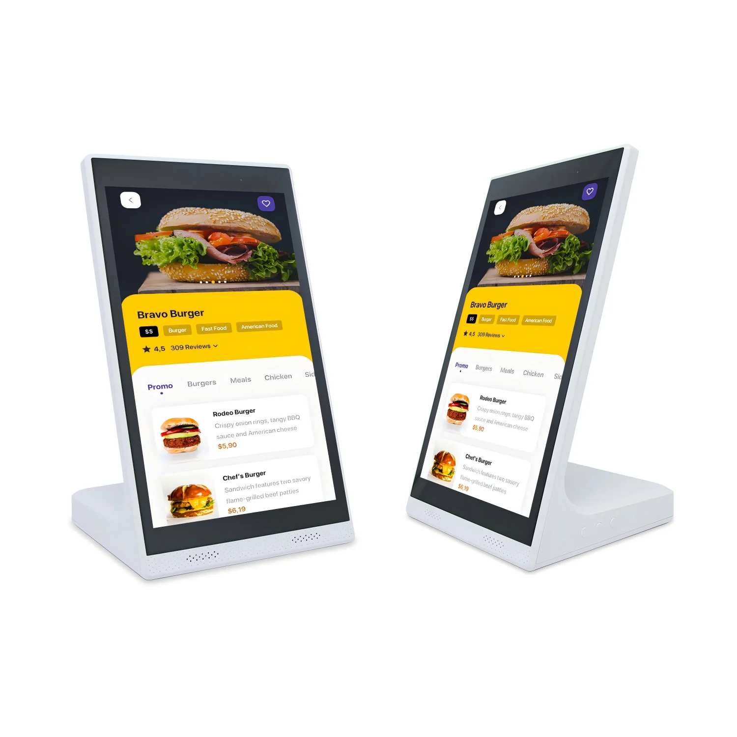 新品のL字型10.1インチAndroidデスクトップタブレットタッチスクリーンディスプレイ、レストランメニュー、モバイルPOS注文システム。