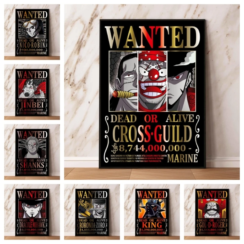 

Anime One Piece Anime Cross Guild Shanks Bounty Wanted Posters Modular Painting Wall Stickers Picture Decoration Paintings