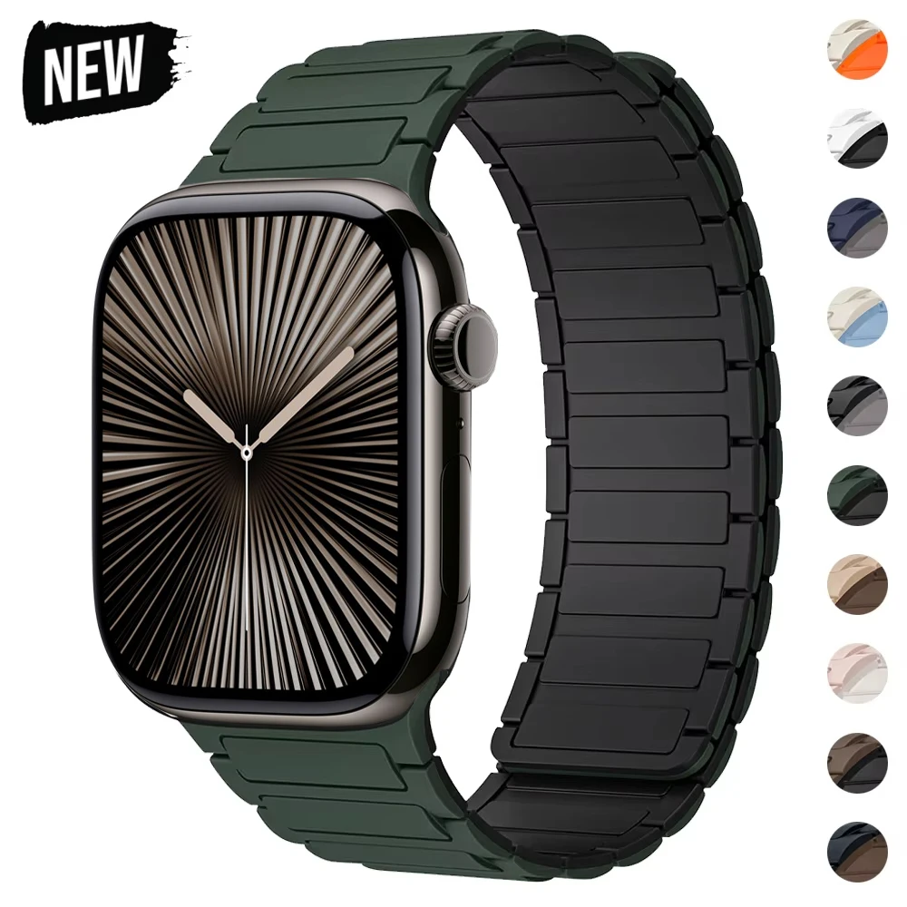 Correa de silicona para Apple Watch Series 10, 42mm, 46mm, 9, 8, 7, 6, 40mm, 41mm, 44mm, 38, 45mm, pulsera magnética para iWatch Ultra 2 49mm