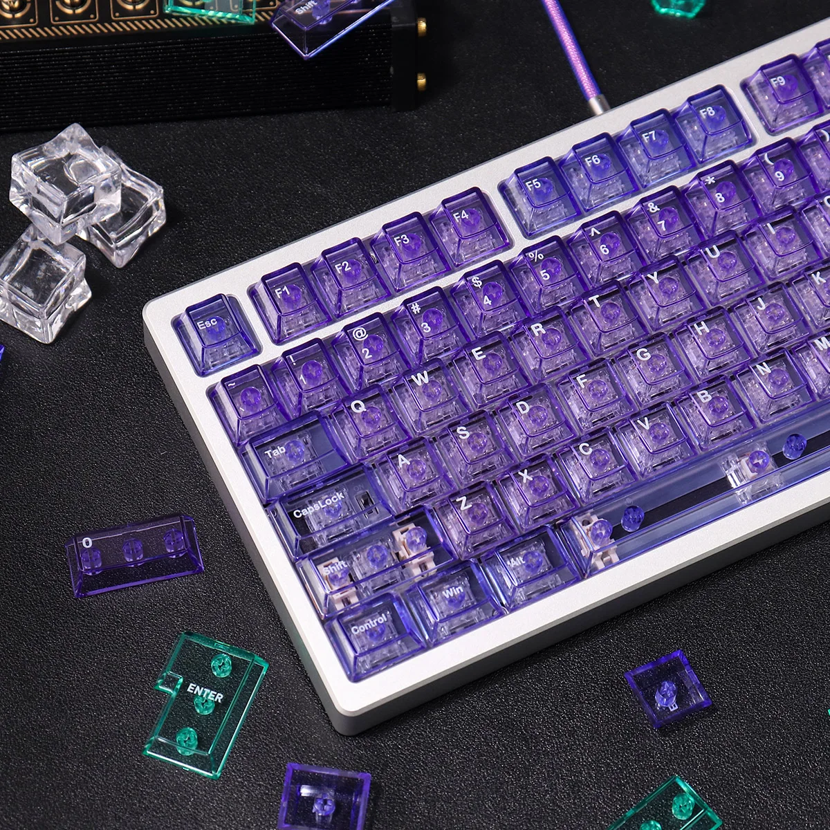 Aulidtech Mechanical Keyboard Keycap Transparent Purple Keycap Crystal 156 Keys Cherry Profile PC UV Blue Pink Green