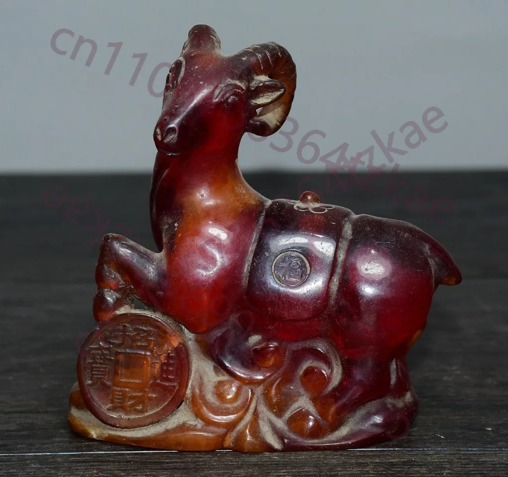 

Коллекция китайских антикварных украшений: янтарная фигурка овечки по знаку зодиака для декора дома