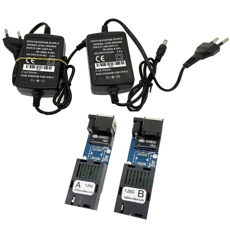 Mini-Gigabit-Glasfaser-Medienkonverter 100/1000Mbps Optischer Transceiver SC zu RJ45 Ethernet-Switch 20Km EU-Stecker