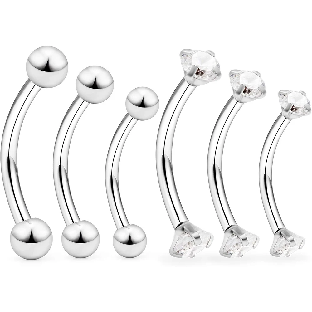 6pcs 16G Rook Piercing Jewelry Eye Eyebrow Rings Surgical Steel Lip Labret  Snake Eye Earring for  Women Curved Barbells