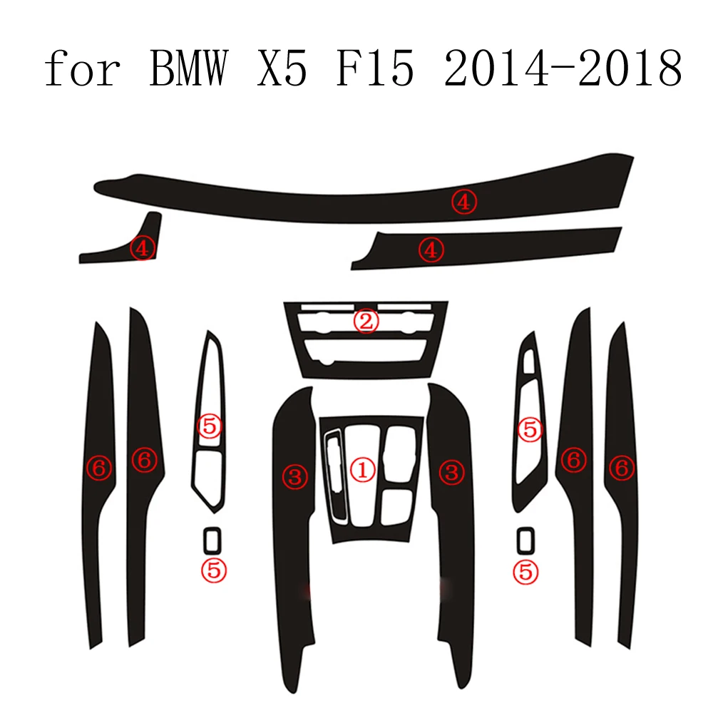 Carbon Fiber For Bmw X5 F15 2014-2018 Film Interior Stickers Center Console Gear Dashboard  Door Handle Lift Panel