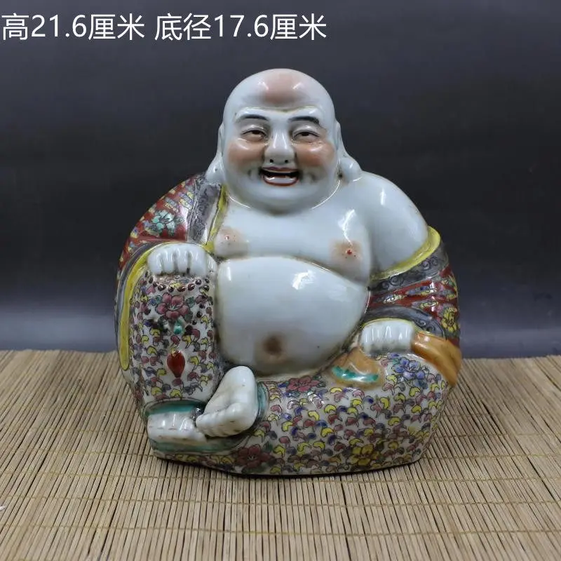 Vintage Handcrafted Famille Rose Maitreya Buddha Figurine Attract Wealth Ruyi Ornament Antique Porcelain Collectible