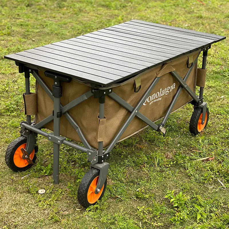 Outdoor Camping Portable Folding Roll Up Table Board Plate Trolley Wagon Wood Grain Aluminum Alloy Picnic Desk Top Glamping Gear