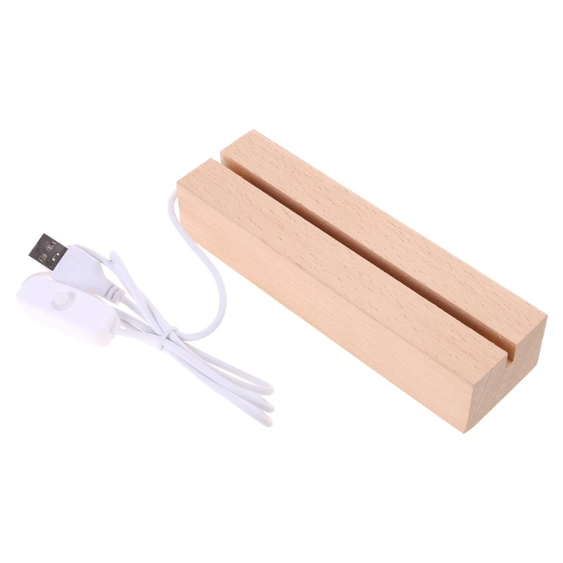 Colorful Light Lamp Stand Wooden Rectangle Light Base LED Display Base Pedestal with USB Cable for Acrylic Night Light