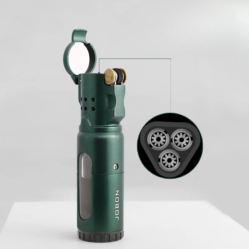 

JOBON три надувных зажигалки с синим пламенем, колесо зажигания, видимое прозрачное газовое отделение, регулируемый размер пламени, металлический гаджет