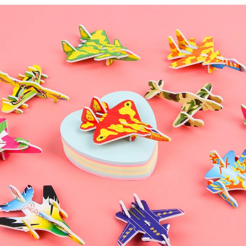 10pcs Creative Cute Paper Plane Puzzle 3D Cartoon DIY Mini Aircraft Tank Dinosaur Assembly Model For Educational Kids Toy