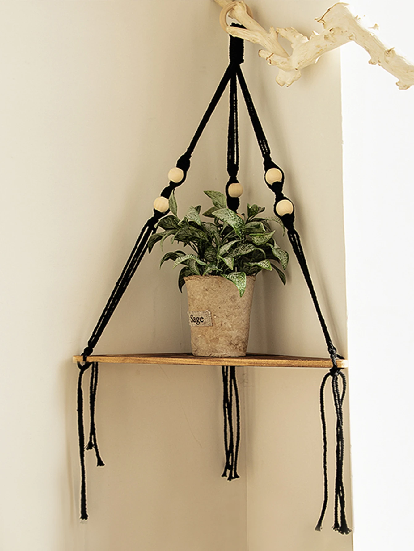 Wooden Corner Shelf Wall Decor Pot Storage Display Stand Macrame Floating Shelf Wall Organizer Boho