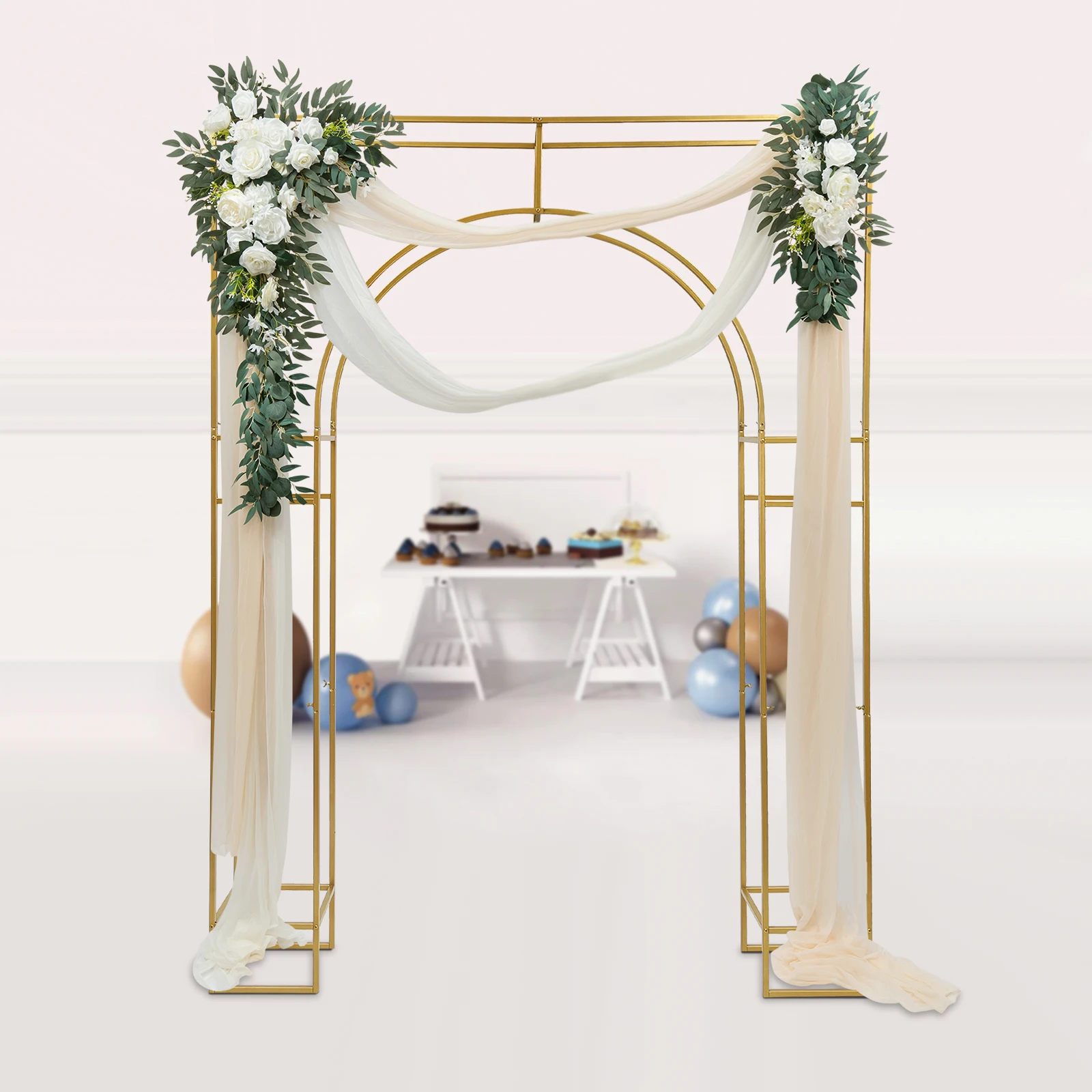 Golden Metal Wedding Arch Square Shape Decor Backdrop Stand Ceremony Decorative Frame Durable Balloon Flower Rack NEW