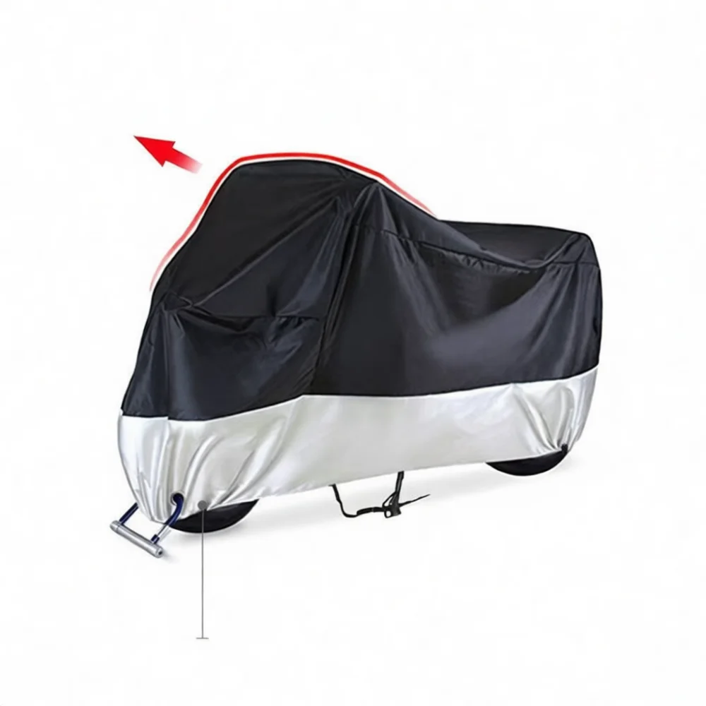 Outdoor Motorcycle Cover Waterproof Sunshade Dust Protection 210D Silver Fabric Shield For Electric Bike Scooter