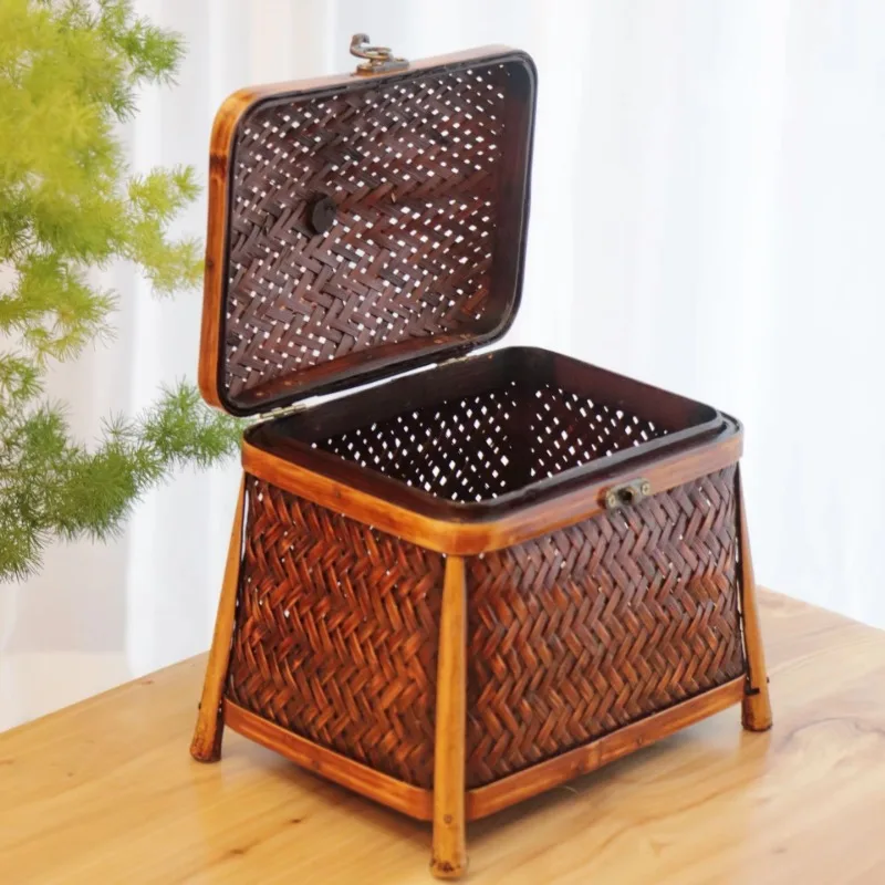 

Handmade Bamboo Woven Storage Box, Natural Bamboo Craft Basket, Multipurpose Gift Container, Durable Wicker Organizer for Tea