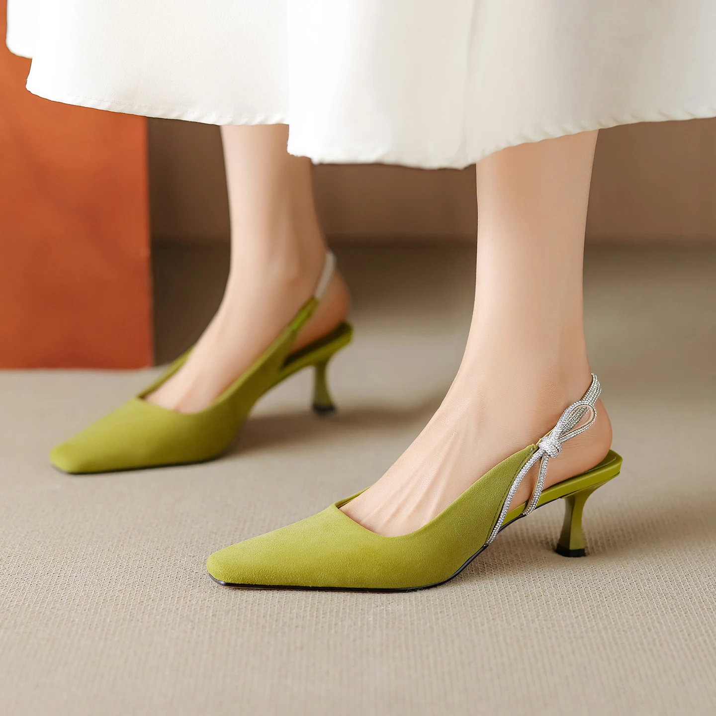 2026 new summer women sandals natural leather 22-25cm kid suede+sheepskin square toe back-strap high heel women shoes fashion - view 6