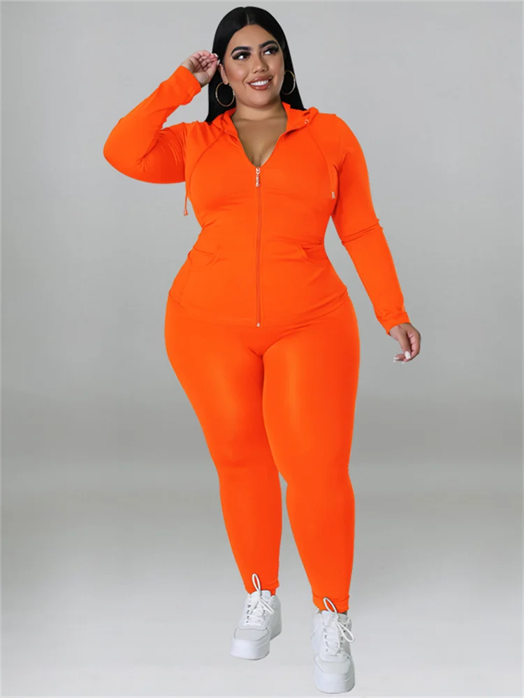 Wmstar Plus Size Two Piece Outfits Women Hoodies Sweatsuit Leggings Pants Sets Solid Stretch Matching Wholesale Dropshipping New