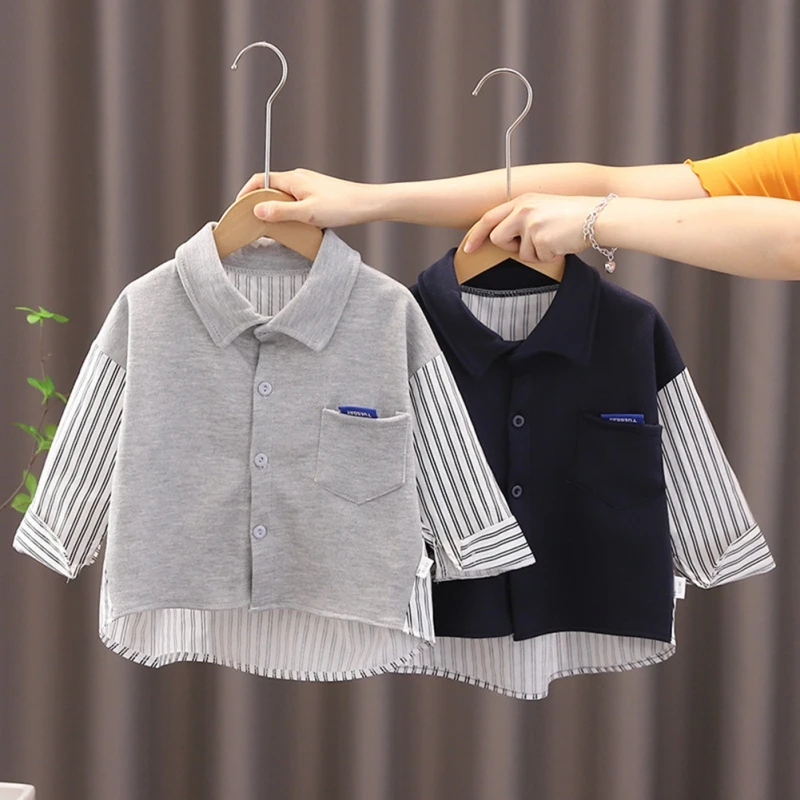 Autumn Children Blouses Boys Girls Striped Long Sleeve Letter Print Shirts Tops Toddler Kids Coat Teenager Cotton Outerwear