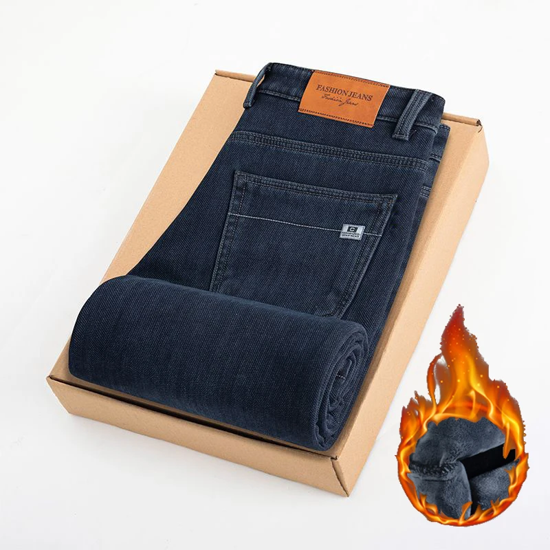 Hot Sale Men Winter Thickened Warm Denim Pants Male Fashion Wear-resistant Straight Leg Jeans Classic Blue Gray Fleece Trousers