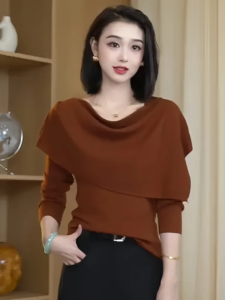 เสื้อสเวตเตอร์ถักสไตล์เกาหลีสำหรับผู้หญิง ทรงหลวม สวมใส่สบาย แขนยาว สไตล์ฝรั่งเศส แฟชั่นใส่ได้ทุกวัน ฤดูใบไม้ร่วง รุ่นใหม่ล่าสุด