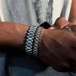 INS Stainless Steel Watch Strap Bracelet 10mm Silver Color Titanium Steel Men Bracelet Hip Hop Fashion Jewelry Accessories
