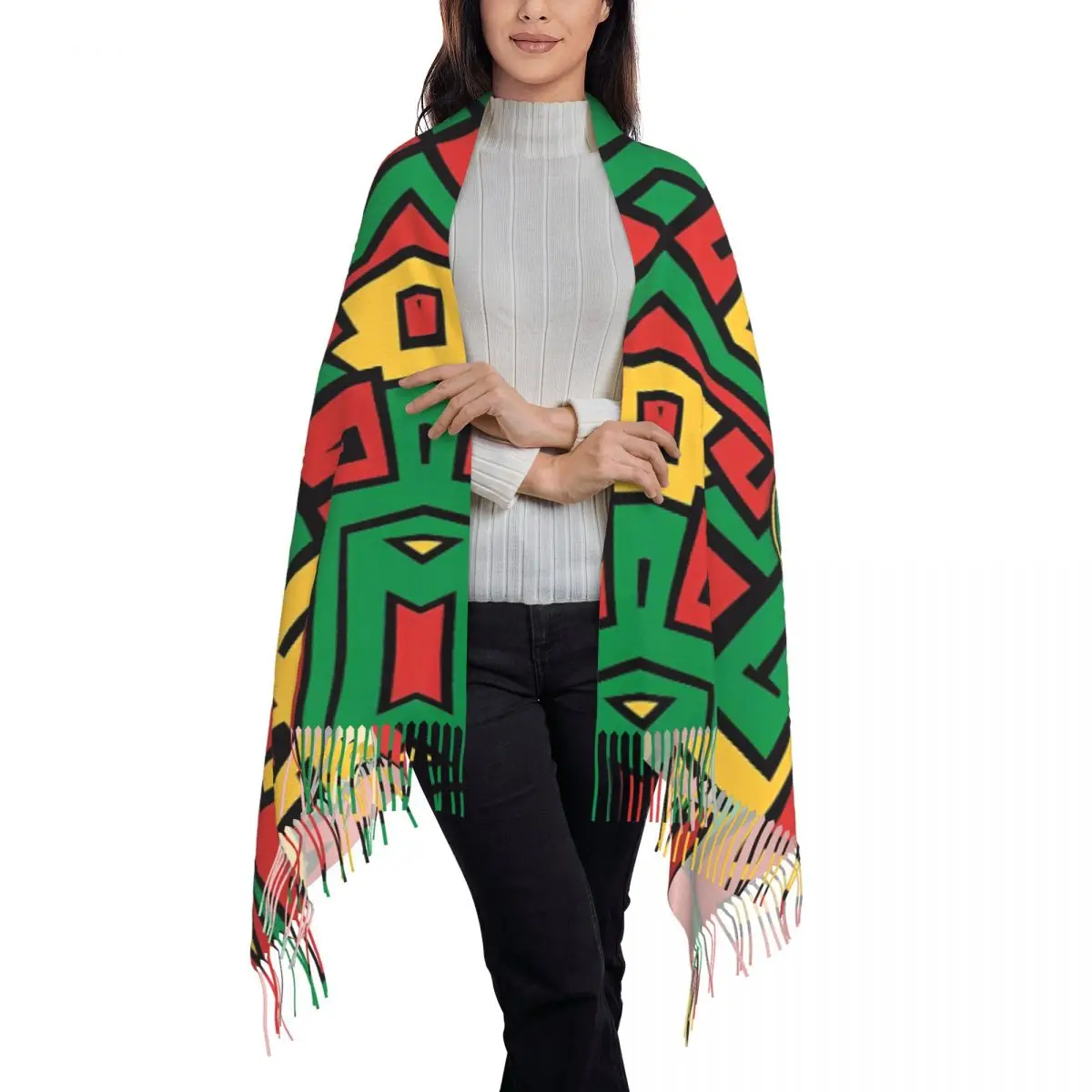 Sciarpa da donna con nappa Cool Rasta Raggae Lion con occhiali da sole scialle grande autunno inverno e avvolgere regali Reggae sciarpe Pashmina