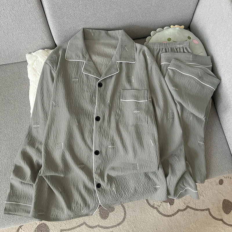 

Cloud-Print Cotton Pajamas for Men: Spring/Fall Long-Sleeve, Loose-Fit, Minimalist, Instagram-Style, Light Luxury Loungewear Set