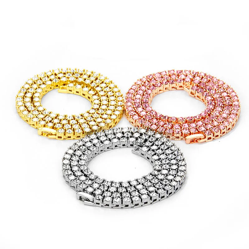 

Hip Hop Crystal Jewelry Iced Tennis Chain Men 1 Row 3/4/5MM Chunky Necklace Iced Cubic Zircon Cuban Link Chain Necklace Jewelry