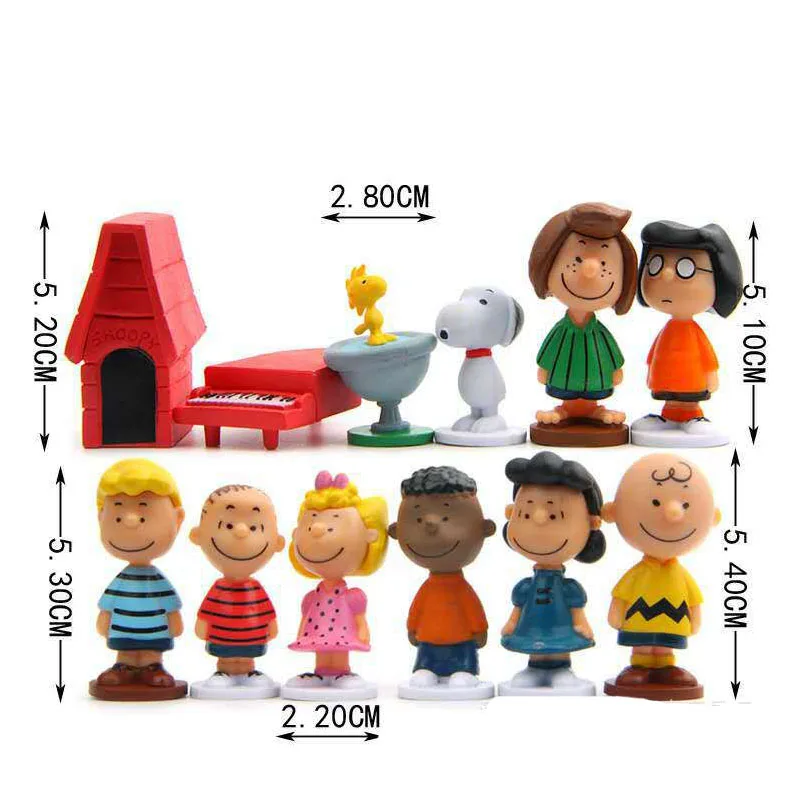 12PCS Japan Anime Peanuts Snoopy Charlie Sally Woodstock Mini Figure Model Toys Miniature Cake People Collection Props