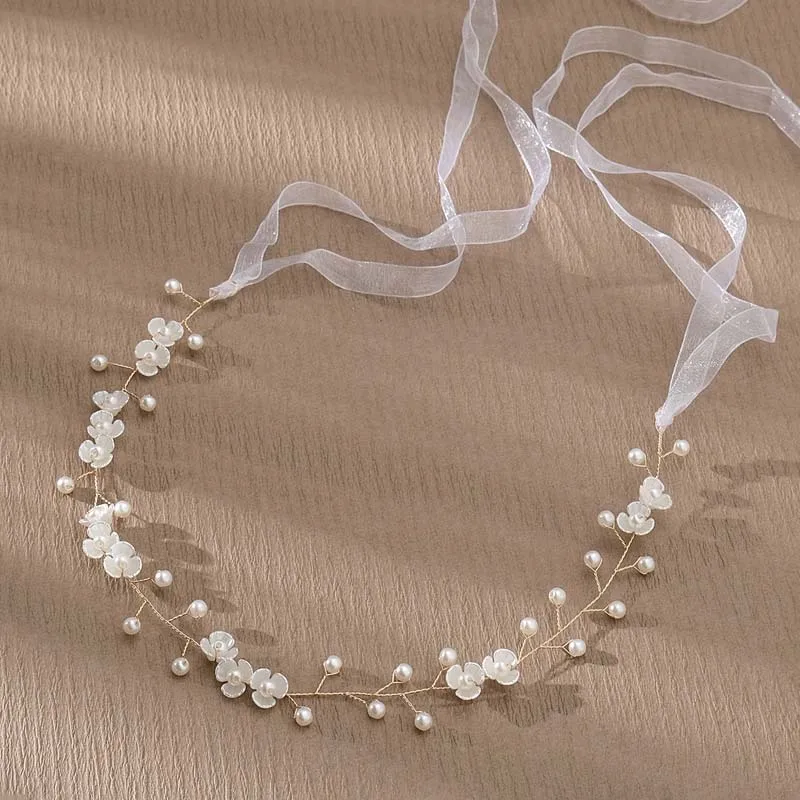 Elegante Blume Perle Kranz Stirnband Braut Hochzeit Kleid Zubehör Girlande Kopfschmuck Braut Haarband Hairvine Hochzeit Schmuck – Detail 7