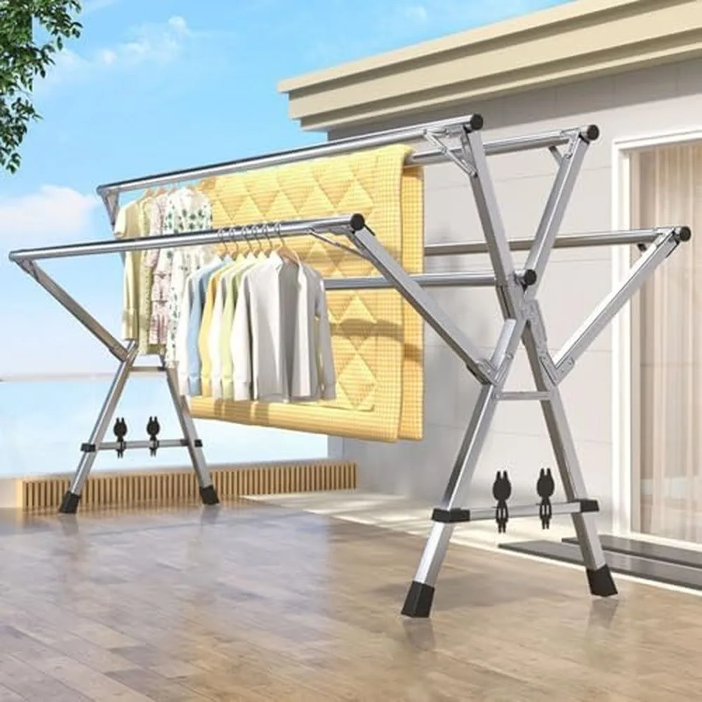 Foldable Stainless Steel Clothes Drying Rack Portable 5 Rod Design for Indoor and Outdoor Use Drying Sheets Clothes