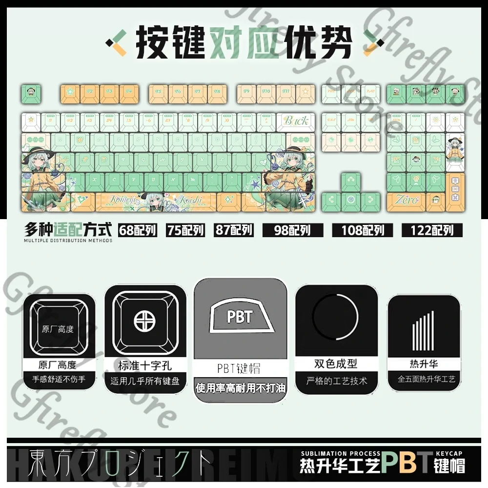Touhou Project Komeiji Koishi Cosplay Mechanical Japanese Cartoon Keycaps Keyboard Computer Key Cap Ornamen Berkualitas Tinggi