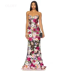 OLOEY Sweetheart Embroidery Lace Floral Evening Dress Sleeveless Mermaid Wedding Party Gown Floor Length Lace Up Back Customized