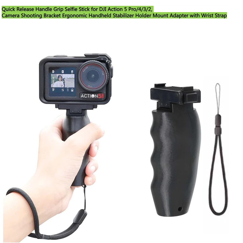 

Handle Grip Selfie Stick for DJI Action 5 Pro/4/3/2, Camera Shooting Bracket Ergonomic Handheld Stabilizer Holder Mount Adapter
