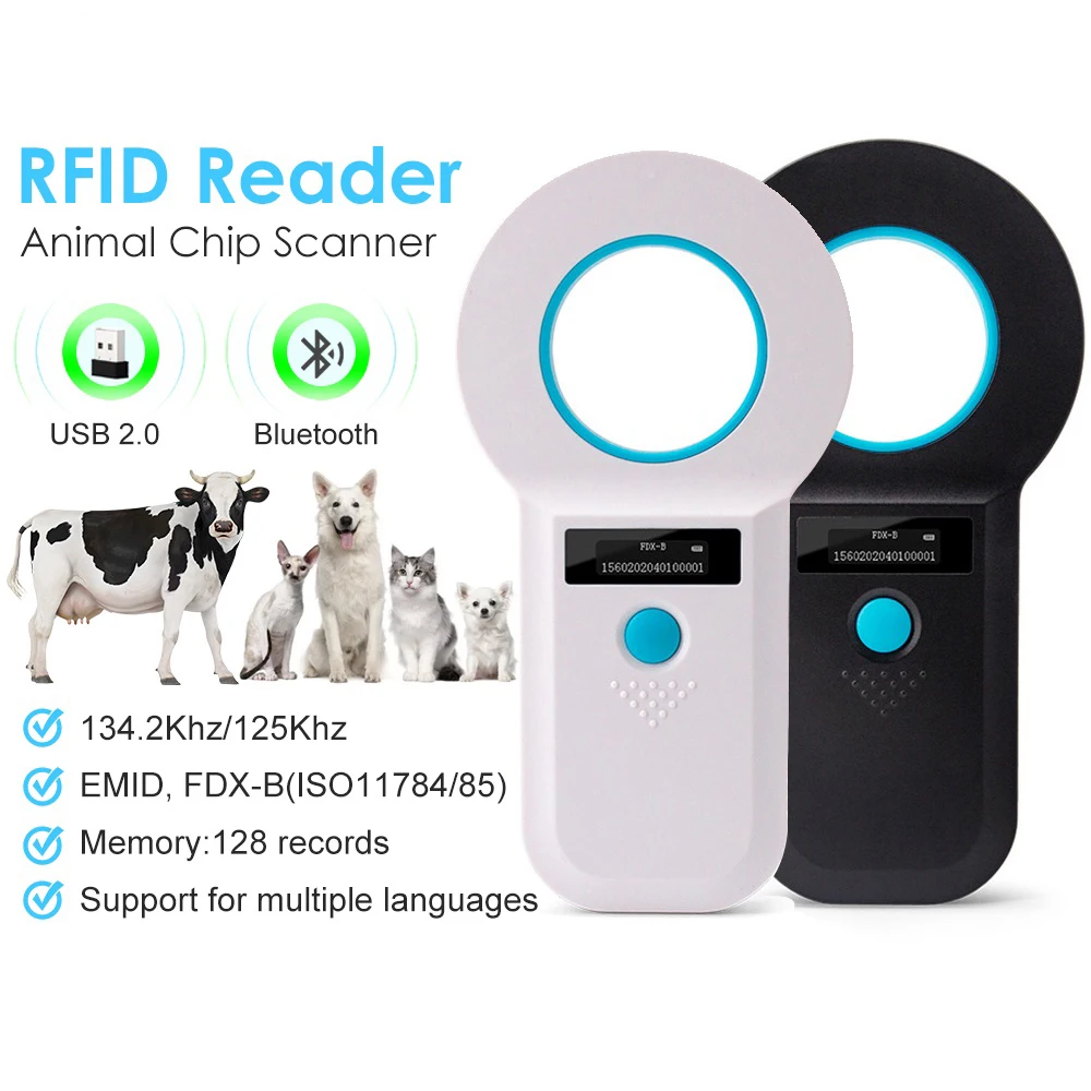 Portable RFID 134.2Khz/125Khz EMID Pet Chip Scanner Data Storage Animal Tag Reader FDX-B ISO 11784/85 Microchip ID For Dog Cat