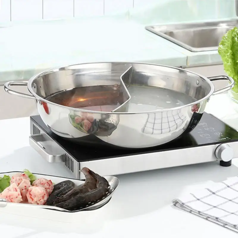 hot Pot With Divider Stainless Steel Mandarin Duck Pot With Divider For Induction Stove 2 Grid 2 Taste Cooking Tool Accessories